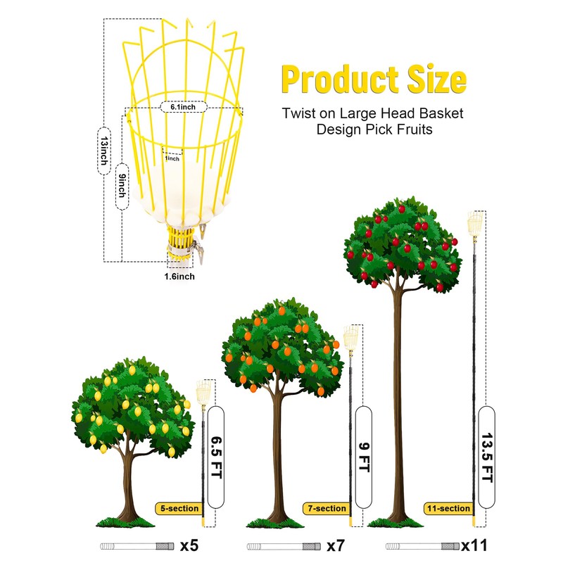 BlumeTrec 13.5FT Fruit Picker, Apple Picker Tool with Adjustable Pole