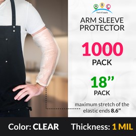 ABC Pack & Supply Clear Disposable Arm Sleeves Covers, 18-Inch. Pack of 100 Disposable Arm Sleeve Protectors with Elastic Ends, 1 mil. Waterproof Polyethylene Disposable Sleeve Protectors for Arms