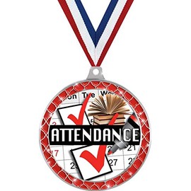 Attendance Red Trellis Medal Silver, 2.5" Perfect Attendance Prizes, Kids Attendance Trophy Medal Awards 5 Pack