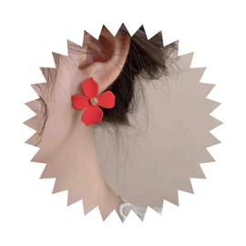 Inateannal Boho Flower Earrings Red Flower Stud Earrings Vintage Matte Flower Earrings Acrylic Petal Earrings Wedding Petal Earrings Jewellery for Women and Girls, Zinc