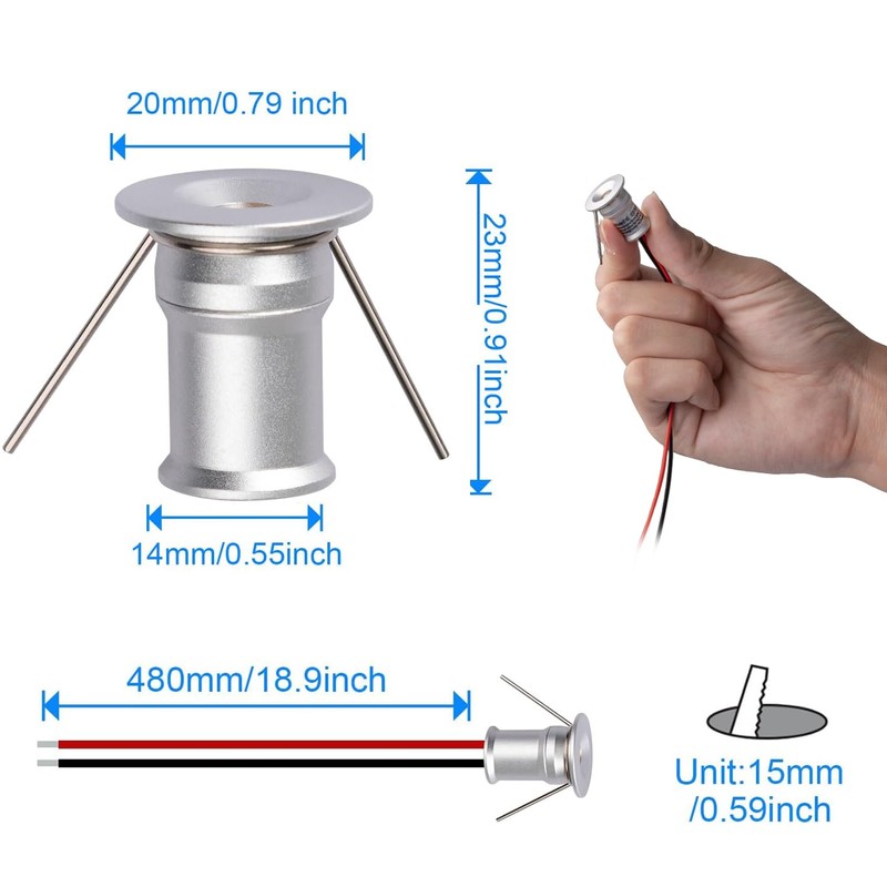 HHTUN 902 120°LED mini Spotlight,DC12V 1W,80Ra,75lm,Small Size,Embedded Installation,Suitable for Cabinet