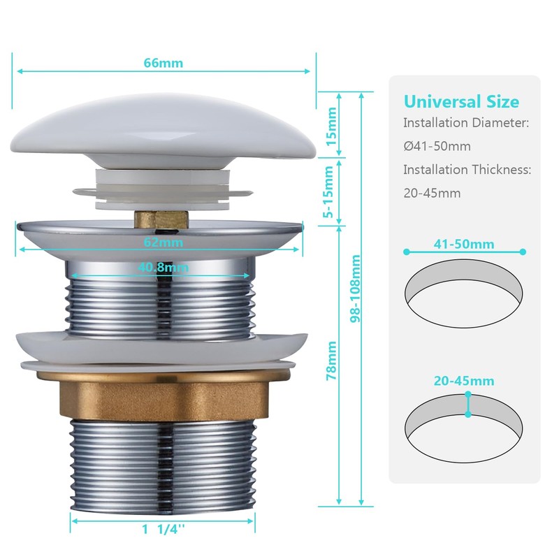 Ulytid Ceramic Pop Up Valve Drain Fitting for Washbasin, Universal