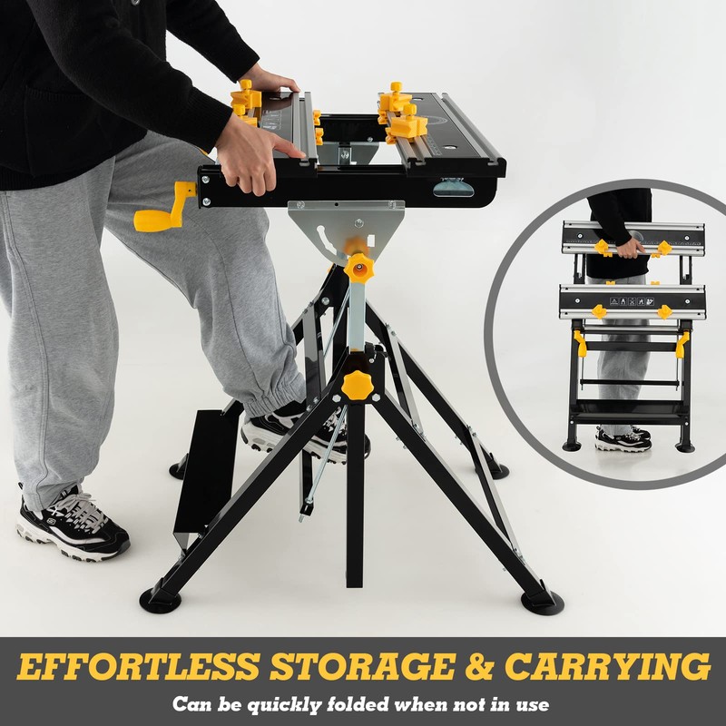 IRONMAX Portable Workbench, Folding Work Table with 7-Level Height Adjustable,