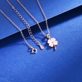 VIKILEE 925 Sterling Silver Necklace, Four Leaf Clover Heart Pendant, Cat Eye Stone Setting Suitable for Good Friends, Girlfriends, Silver