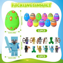 Dowdiles Pack of 12 Filled Easter Eggs with 12 Cartoon Figures Set, Plastic Eggs for Filling, Fillable Easter Eggs, Easter Eggs Filled with Toys, Easter Gifts Children, Easter Eggs for Filling