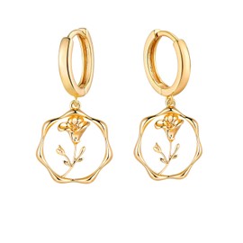 ABDOT Gold Dainty Birth Flower Earrings 14K Gold Plated Floral Huggie Hoop Earrings for Women Wildflower Earrings Valentines Day Earrings Sept Morning Glory Earrings