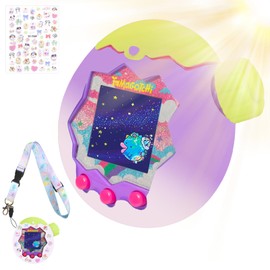 For Tamagotchi Paradise Tourmono Protective Cover, Shockproof, Fall Prevention, Waterproof, Fingerprint, Shock-Absorbing, Full Protective Case, Anti-lost Strap + Knob Cover (Grape Lemon)