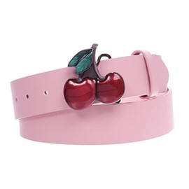 Women's Casual Jean Belt with Enameled Red Cherry Fruit Western Buckle, Pink | xs