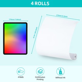 (4 Rolls) Thermal Paper A4 for Portable Printers (approx. 116 Sheets), Thermal Printer Paper A4, Quick Drying, BPA-Free Thermal Paper, Perfect for File Website Photo Printing
