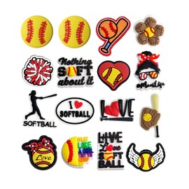 Sports Ball Shoe Charms for Clog Shoe, Baseball Basketball Soccer Football Softball Volleyball Shoe Charms for Shoe & Bracelet Wristband Party Gifts (softball 16 pcs)