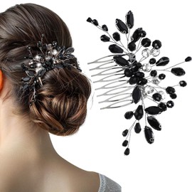 MBAIYO Black Teardrop Rhinestone Hair Comb, Vintage Rhinestone Side Comb Black Bridal Wedding Headpiece Teardrop Crystal Headpieces Bridal Hair Accessory for Women