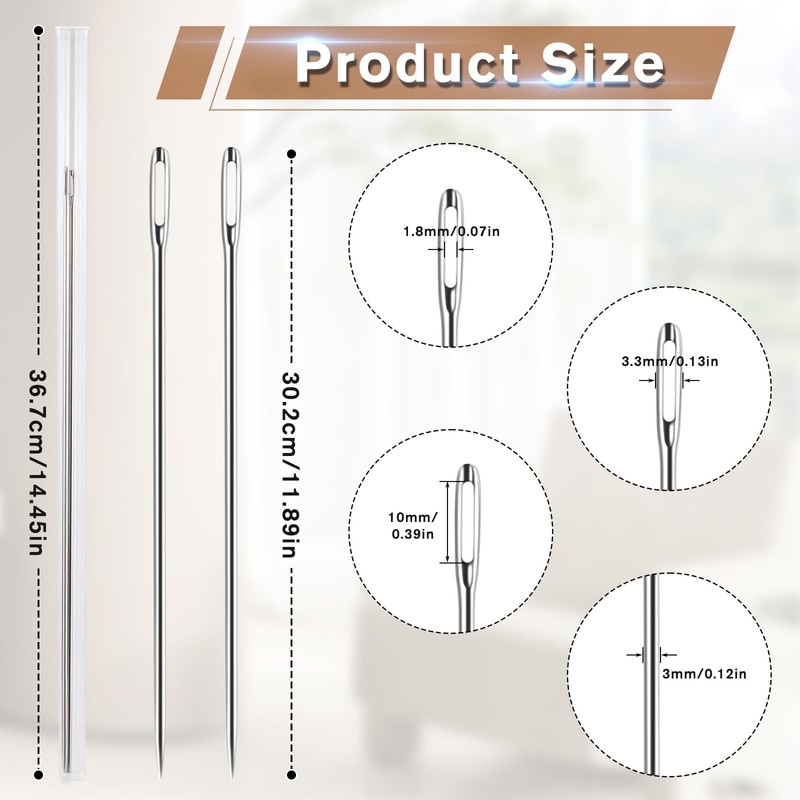 2 Pcs Professional Upholstery Needles 12" Long Needle Tapestry Needle