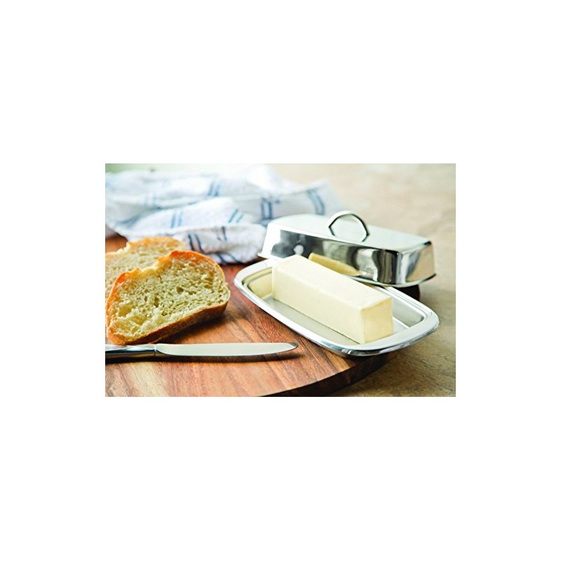 Fox Run Stainless Steel Double Butter Dish With Lid, 2
