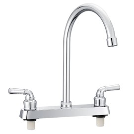 ABS Kitchen Faucet 8" Main Body,Non-Metallic RV Kitchen Faucet 360° Rotatable High Arch Two Handle for Campers,Motorhomes,Travel Trailers,Chrome