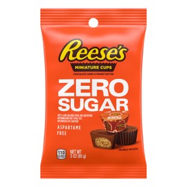 REESE'S Zero Sugar Miniatures Chocolate Peanut Butter Cups, Candy Bags, 3 oz (12 Count)