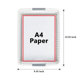 A4 Paper Trays for Classroom with Grip Handles,Book Baskets for Library, Drawers, Office, Home,Desk,Turn in Trays Classroom Plastic Storage Baskets, (4, Light Color)