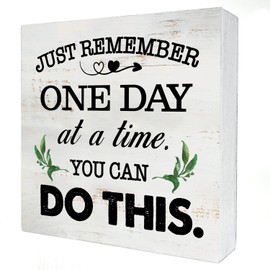 Just Remember One Day at a Time Wood Box Sign Home Decor Rustic Inspirational You Can Do It Wooden Box Sign Block Plaque for Wall Tabletop Desk Home Office Decoration 5" x 5"