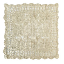 kilofly Handmade Crochet Cotton Lace Table Placemats Sofa Doilies, Square, Beige, 23 inch
