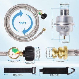 Propane Fuel Filter F273699 with 10FT Hose and Gauge with QCC1/Type1 Adapter for Mr Heater Buddy for Big Buddy, Stainless Braided Hose and Detachable Filter