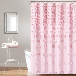 Lush Decor Riley Shower Curtain, 72" W x 72" L, Lilac - Bathroom Curtain - Coquette Decor - Bow Shower Curtains - Cottage Core - Fabric Shower Curtains