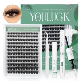 YOULUCK 5D Lash Clusters Individual Lash Extensions Layered Fluffy Eyelashes Waterproof and Windproof Long-Lasting Lashes with Ultra-Thin Band Makeup For Girls Beginner Friendly:_Moonlight Kit (White Glue)