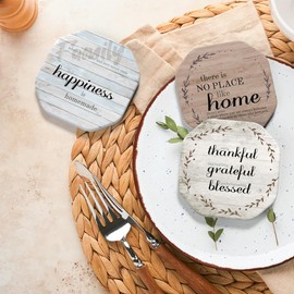 UMIRRO Rustic Farmhouse Coasters for Coffee Table Decor, Ceramic Coaster Set with Holder for Wooden Table, Cute Cup Coasters for Drinks Absorbent, Housewarming Gifts for New House/Home, 4", 6 Pack