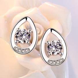 Silver Earrings for Women,Hypoallergenic Silver Stud Earrings Cubic Zirconia Teardrop Earrings Best Birthday Gifts for Her