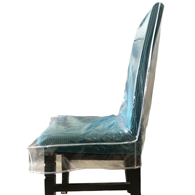Clean Waterproof Plastic Dining Chair Covers with Backrests, Clear PVC