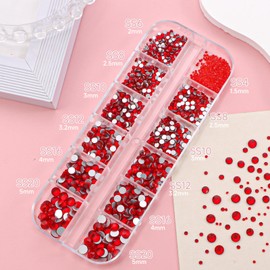 Red Crystals Nail Rhinestones, Round Beads Flatback Glass Gems Stones Multi Shapes Sizes Red Rhinestones Gems Crystals for Nail DIY Crafts Clothes Shoes Jewelry