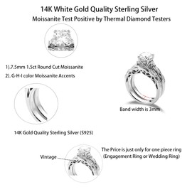 DovEggs Moissanite Wedding Ring Sets for Women 1.5ct Center 7.5mm G-H-I Color Round Cut Moissanite Lab Grown Vintage Engagement Ring 14K Gold QUALITY Sterling Silver (Engagement Ring Only, 7)