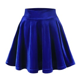 EXCHIC Minivestido básico de terciopelo versátil elástico acampanado falda skater de cintura alta para mujer, Azul Royal, XL