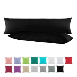 Double Pack Cotton Reinforced Pillowcases For Side Sleeper Pillow - 40 x 145 cm In 13 Modern Colours, Black