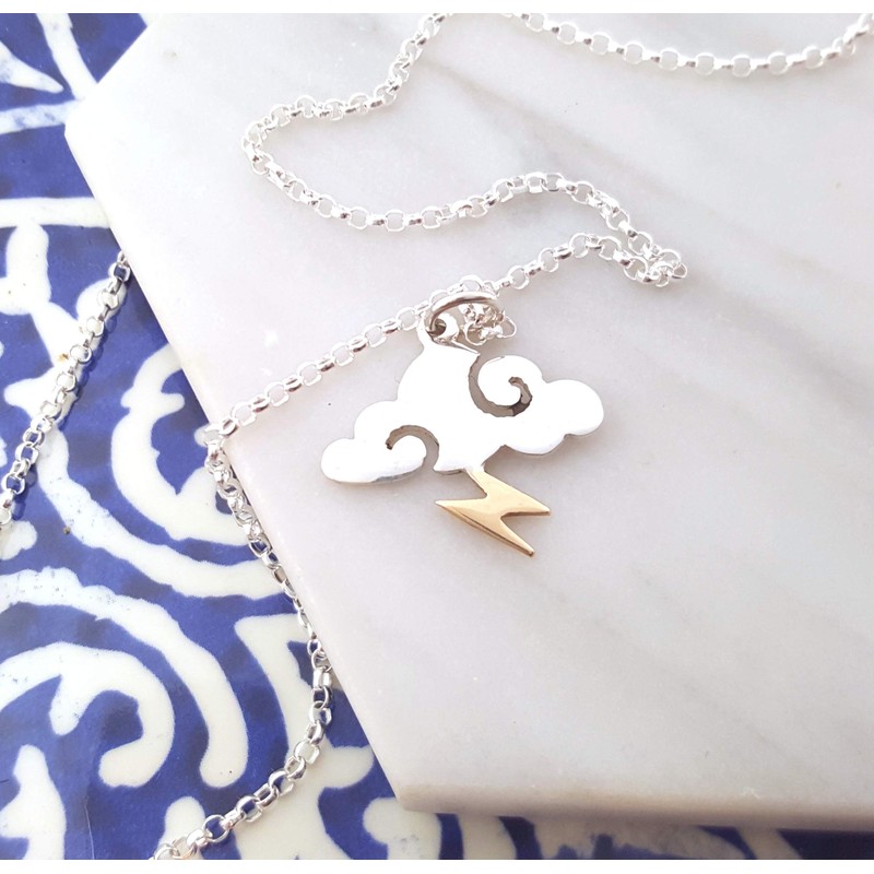 Storm Charm Necklace - Sterling Silver - Cloud and Lightning