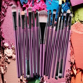 Lurrose Juego de 15 Brochas de Maquillaje y Uso Profesional para Mujer Cerdas de Nailon y Mango de Plástico, Aplicación Uniforme