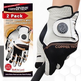 Copper Tech Ladies Golf Gloves Women Right Handed Golfer & Left Handed Golfer 2 Pack | Copper Compression Joint Support | Flexible & Comfortable Fit with Premium Leather | Tacky Grip Reinforced Pad