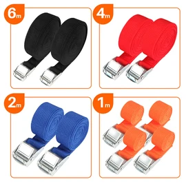 Hodzeed 10 Pack Tightening Luggage Ratchet Straps with Claw Buckle - 25mm Cargo Tie Down Straps From 1m to 6m, 250 Kg Load (Orange Blue Red Black, 1M 2M 4M 6M)