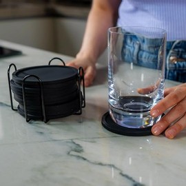 ECOGREEN - Portavasos para Mesa de Silicon, 12 Piezas, Posavasos para Bebidas frias o Calientes Fabricados de Silicon Color Negro. Grosor 5 mm.       