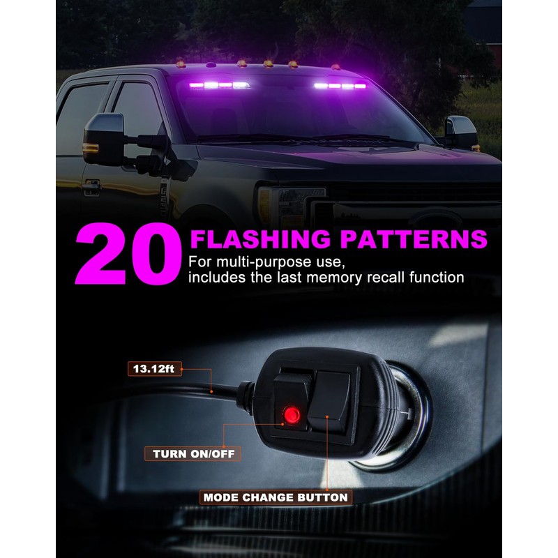 HLAUTO 6Z4J Emergency Dash Strobe Lights: 2x16.8 inch Purple White