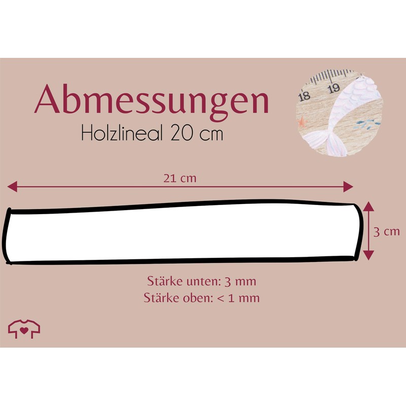 Wooden Ruler 20 cm - School Gift Mermaid with Name