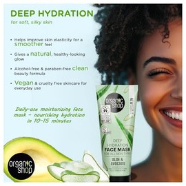 Mascarilla Facial Orgánica Hidratante de Aguacate y Aloe, 75 ml, Organic Shop                                                                         
