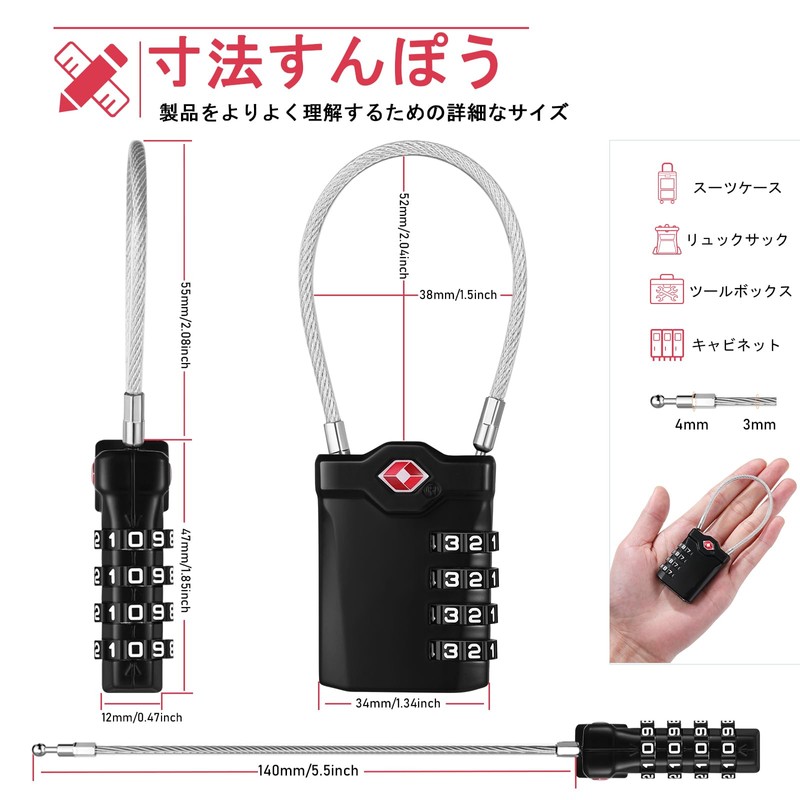 NAGE Padlock, 4 Digit Tsa Lock, Small Dial Lock, PIN