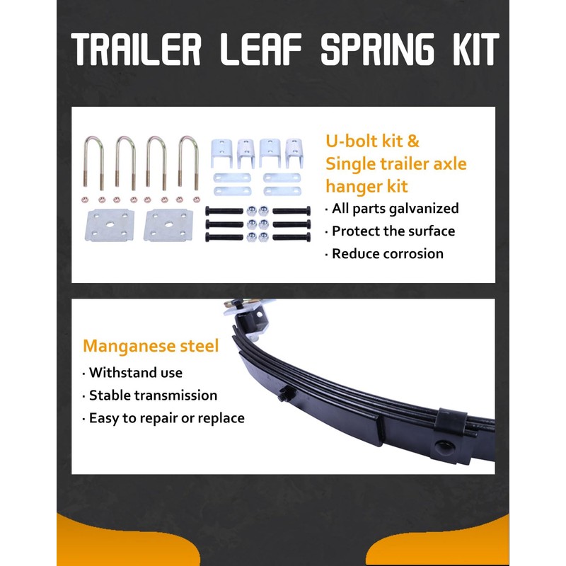 Autoholic Trailer Leaf Spring Kit 3500lb Single Trailer Axle 4