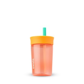 Owala Kids BPA-Free Plastic Tumbler with Spill Resistant Flexible Straw, Easy to Clean, Kids Water Bottle, Great for Travel, Dishwasher Safe, 15 Oz, Orange and Peach (Watermelon)
