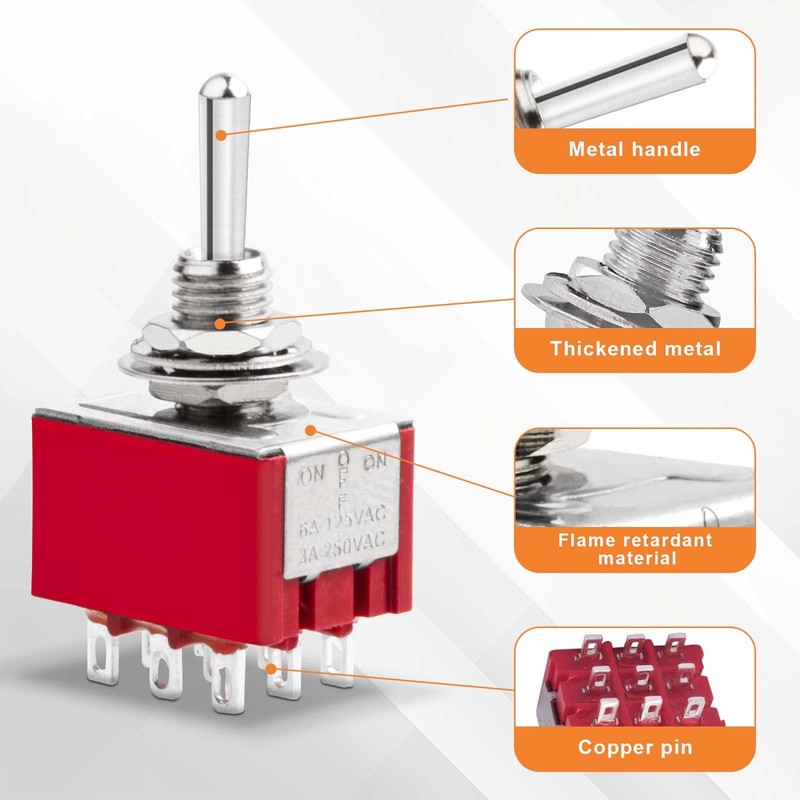 4pcs 3 Position 9 Pin Toggle Switch 3PDT Miniature Mts-303