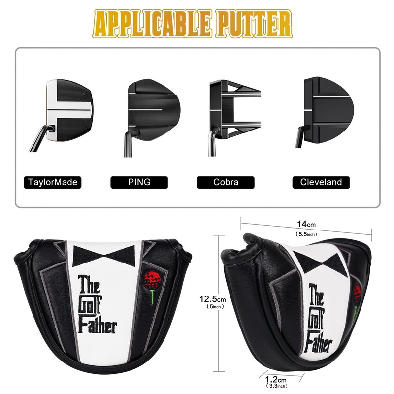 Golf Big Mallet Putter Cover Magnetic Heel-Shaft Club Headcover Black&White