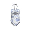 CIDER One Piece Swimsuit Women Floral Halter Cutout High Cut