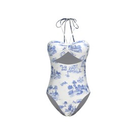 CIDER One Piece Swimsuit Women Floral Halter Cutout High Cut Crisscross Bathing Suit Vacation Swimwear