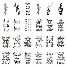 SanerLian Black Music Temporary Tattoo Sticker Waterproof Adult Men Women Hand Arm Shoulders Body Art 10.5X6cm Set of 24 (SF249)