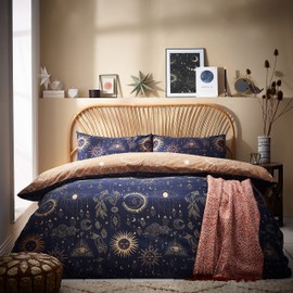 furn. Constellation Polycotton Duvet Cover Set, Gold/Navy, Single