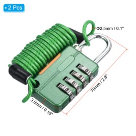 PATIKIL Luggage Cable Locks, 2 Pcs 4 Digit Combination Padlock with 3.3Ft Spring Cable, Security Wire Lock for Gym Locker Backpack Suitcase, Green